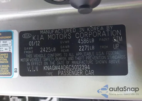 2012 Kia Optima Hybrid Ex z USA, uszkodzony, nr VIN KNAGM4AD6C5012394